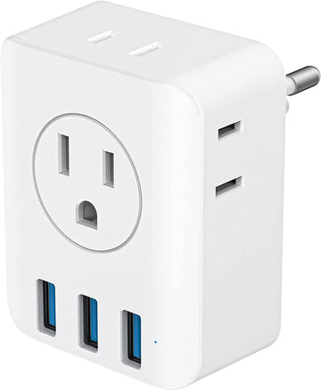 European Travel Plug Adapter | 4 Outlets & 3 USB