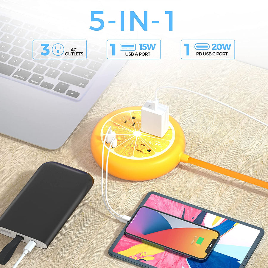 Round Power Strip With USB C | 3 OUTLETS & 2 USB | ESHLDTY