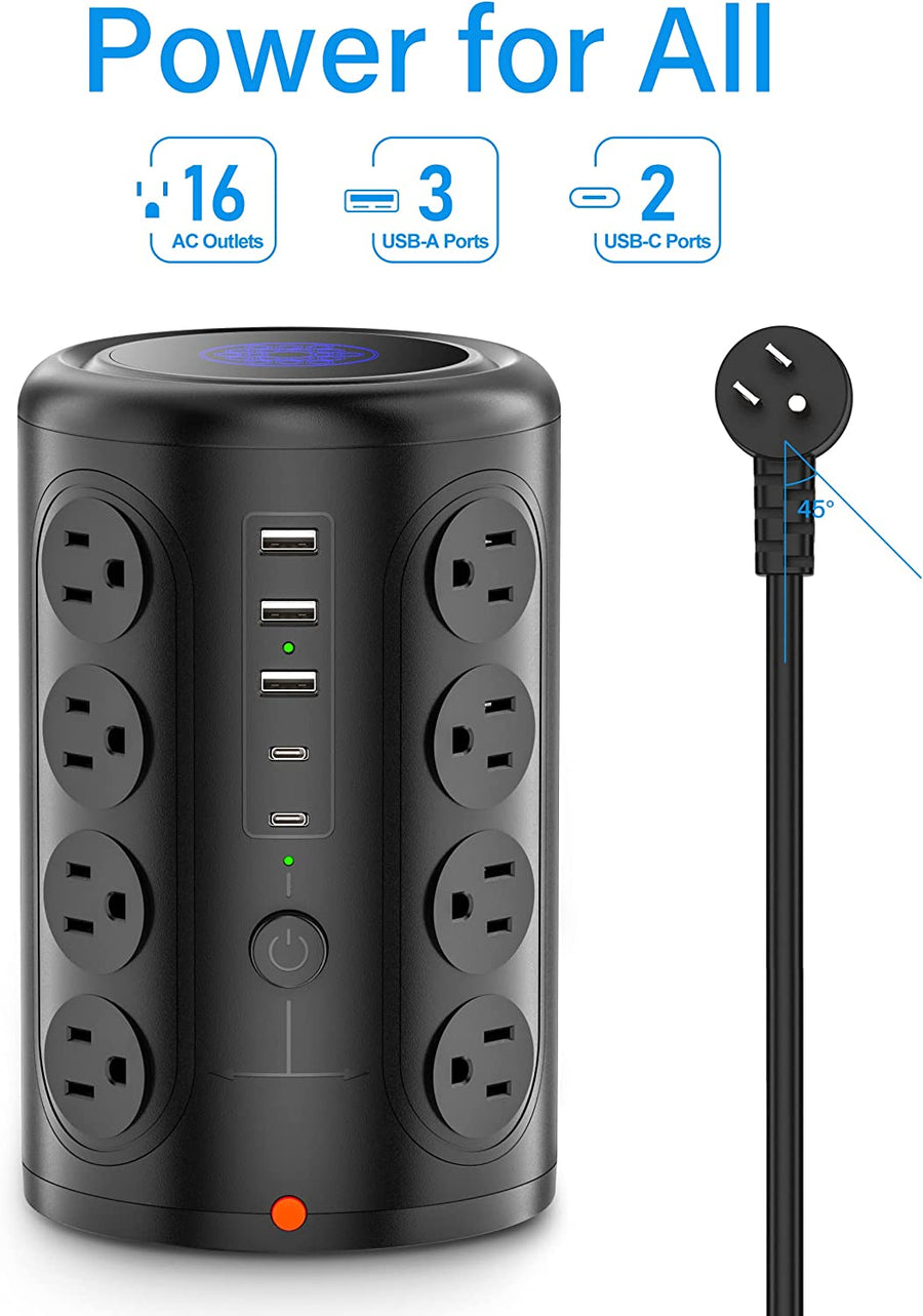 Surge Protection Power Strip Tower | 16 Outlets & 5 USB